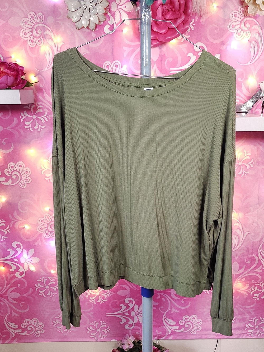 Old Navy Olive Green Ribbed Long Sleeve Tee